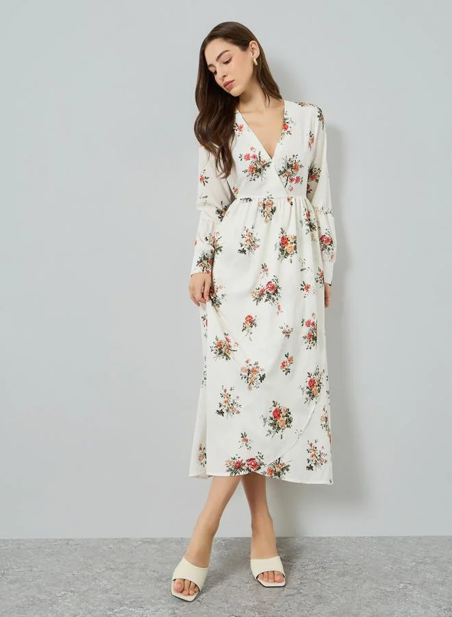 Take Two  Women Floral Printed V-Neck Long Sleeve Midi Dress for Women | Best Price UAE